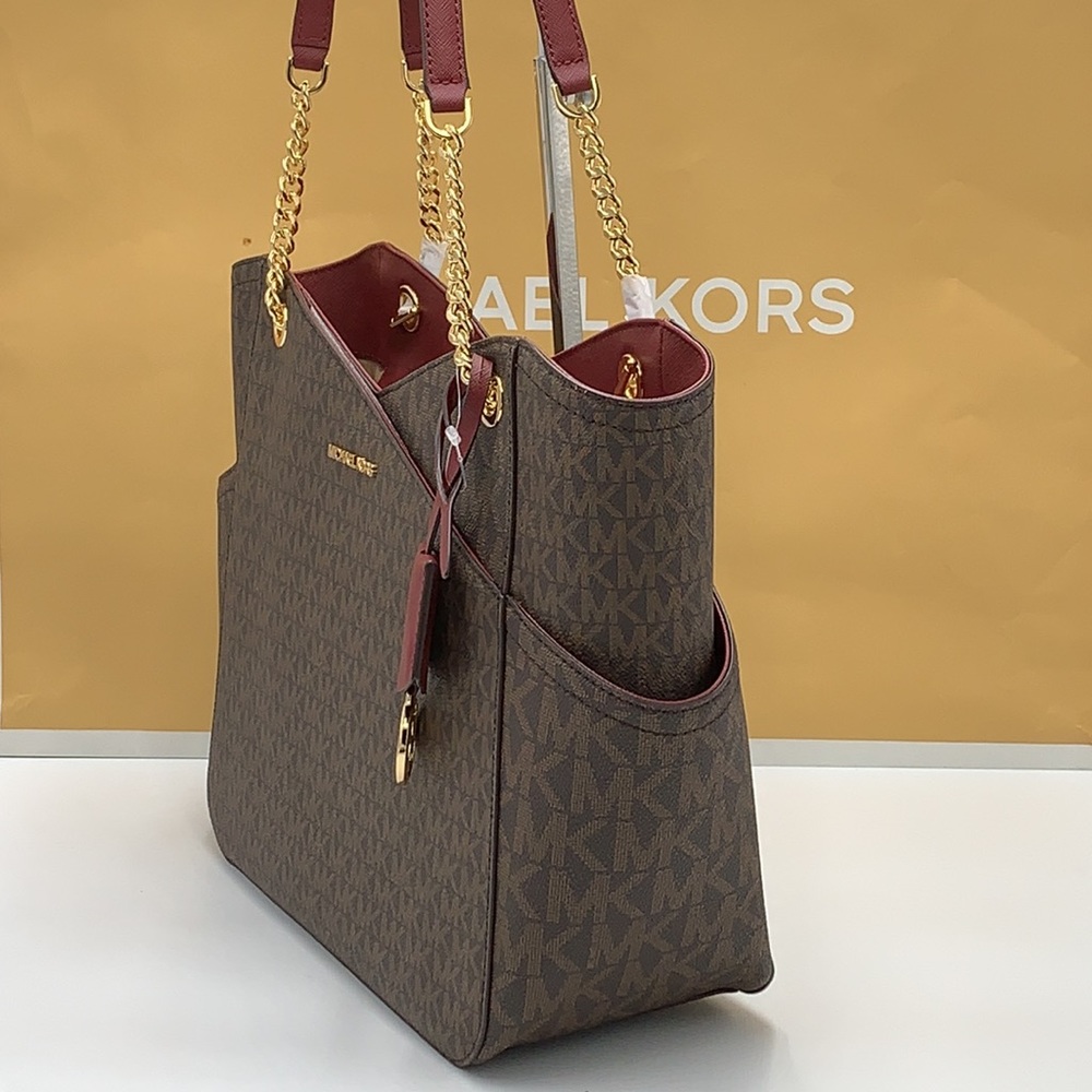 MICHAEL KORS 
Jet Set Large XChain  Logo Shoulder Tote Bag DARK CHERRY COLOR - Picture 5 of 16